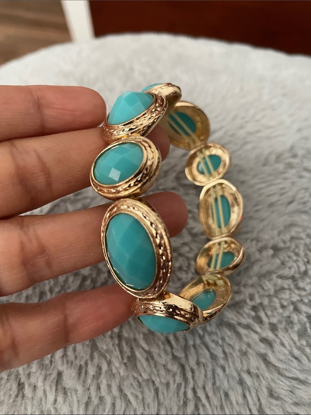 Gold Turquoise Stone Stretch Bracelet - Women's Jewelry